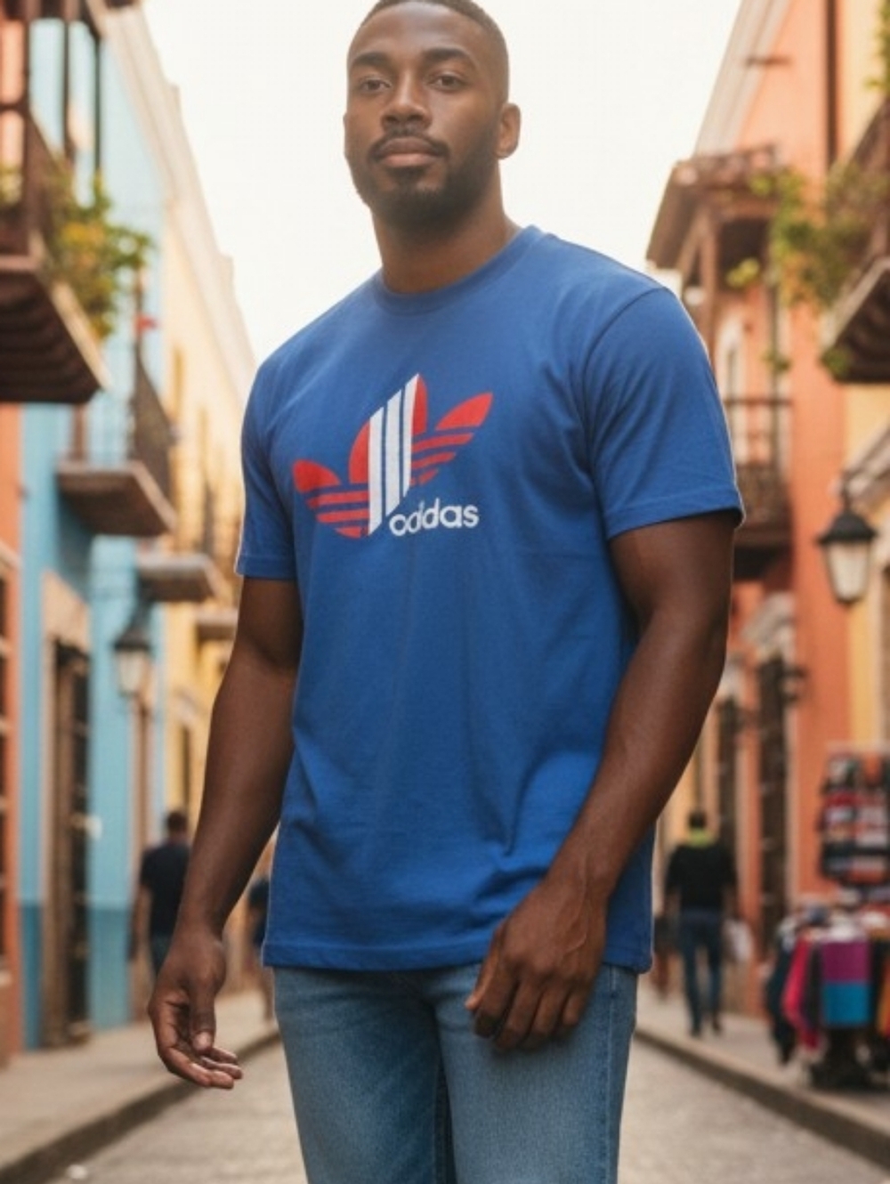 NWT Lg Adidas Trefoil 3 Stripes Blue Short Sleeve Dryfit Breathable